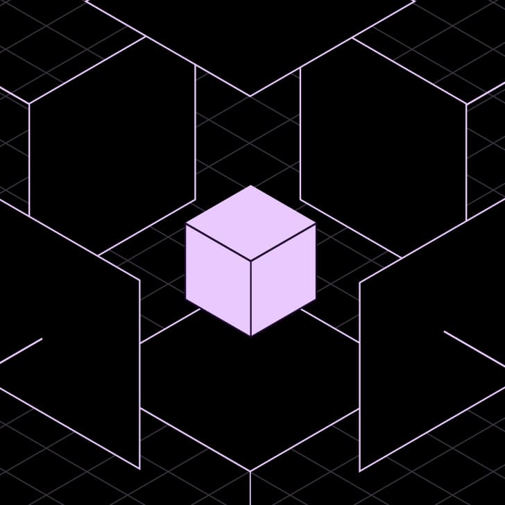 Abstrakt geometrisk hero-bild med koncentriska ljusblå cirklar och Square på en svart bakgrund.